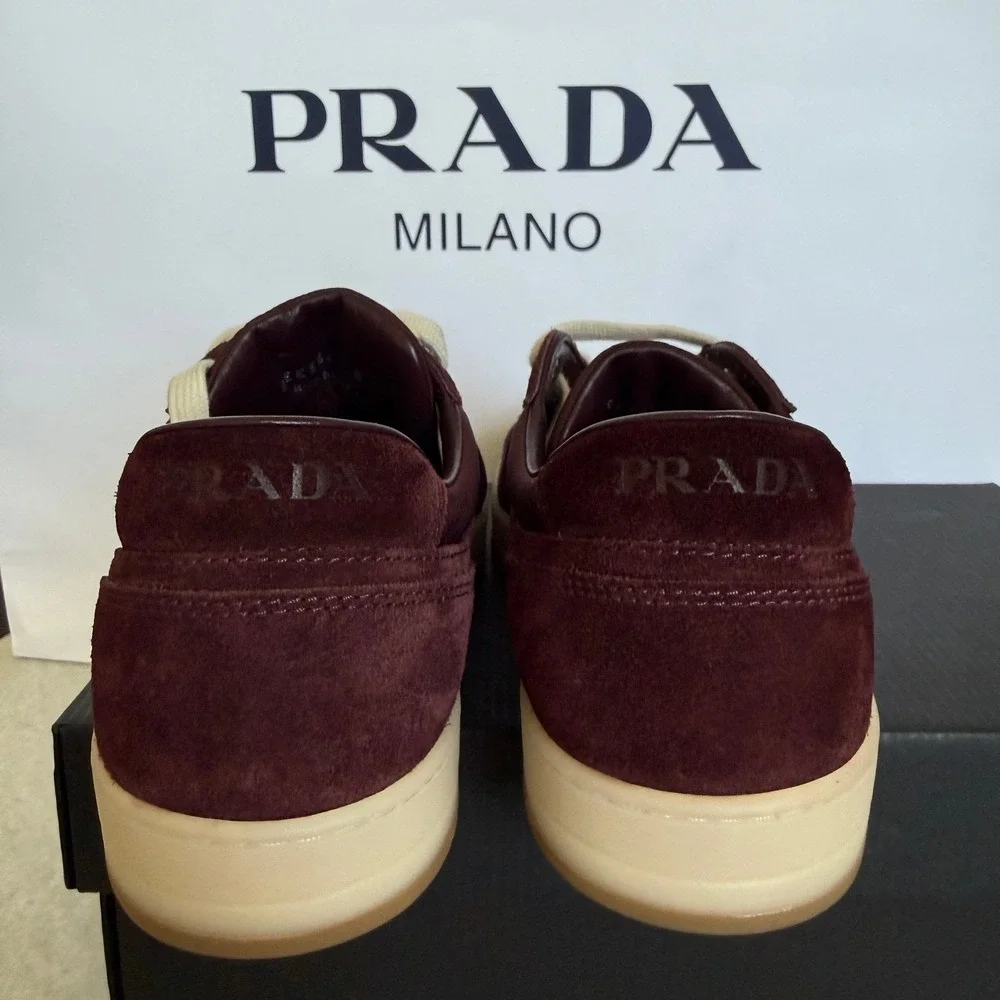 Prada‎ Milano 2EE364 Men Dark Red Suede Fabric Downtown Sneakers shoes UK 9.5